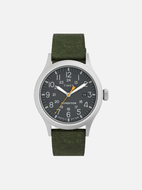 Timex Expedition® Scout 40mm Leather Strap Watch - Silver-Tone, Green (TW4B22900)