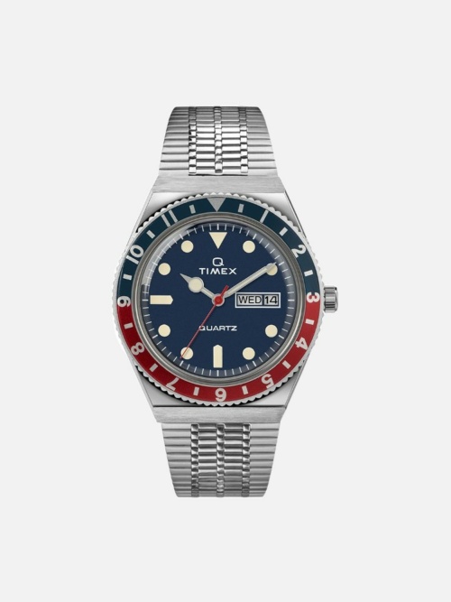 Timex Q Reissue Blue and Red Bezel 38mm Stainless Steel Bracelet Watch