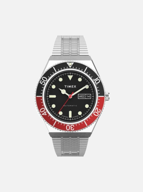 Timex M79 Automatic Black and Red Bezel 40mm Stainless Steel Bracelet Watch