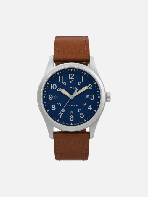 Expedition North Field Post Blue Dial Mechanical 38mm Eco-Friendly Brown Leather Strap Watch